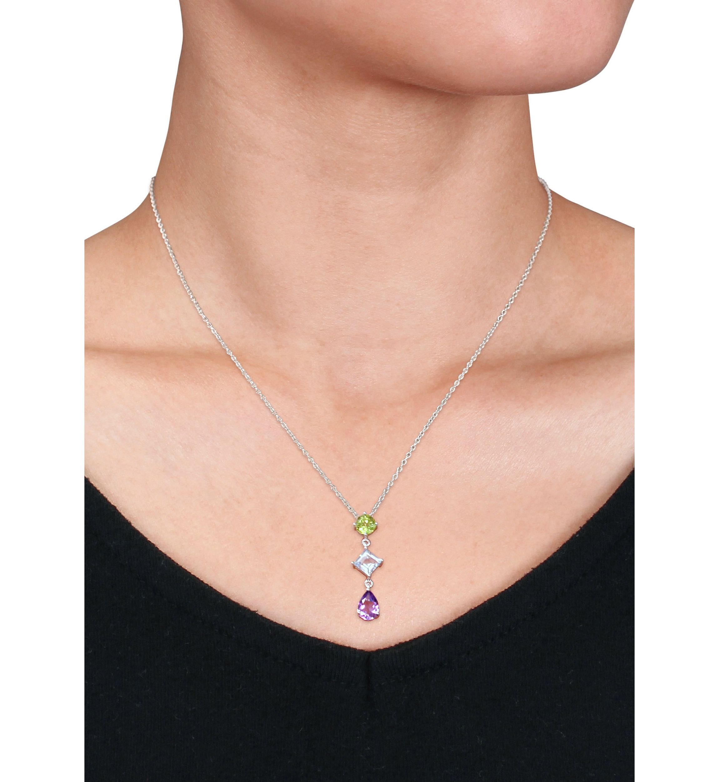 3.12 ct. t.w. Multi Gemstone Drop Pendant With Chain In Sterling Silver