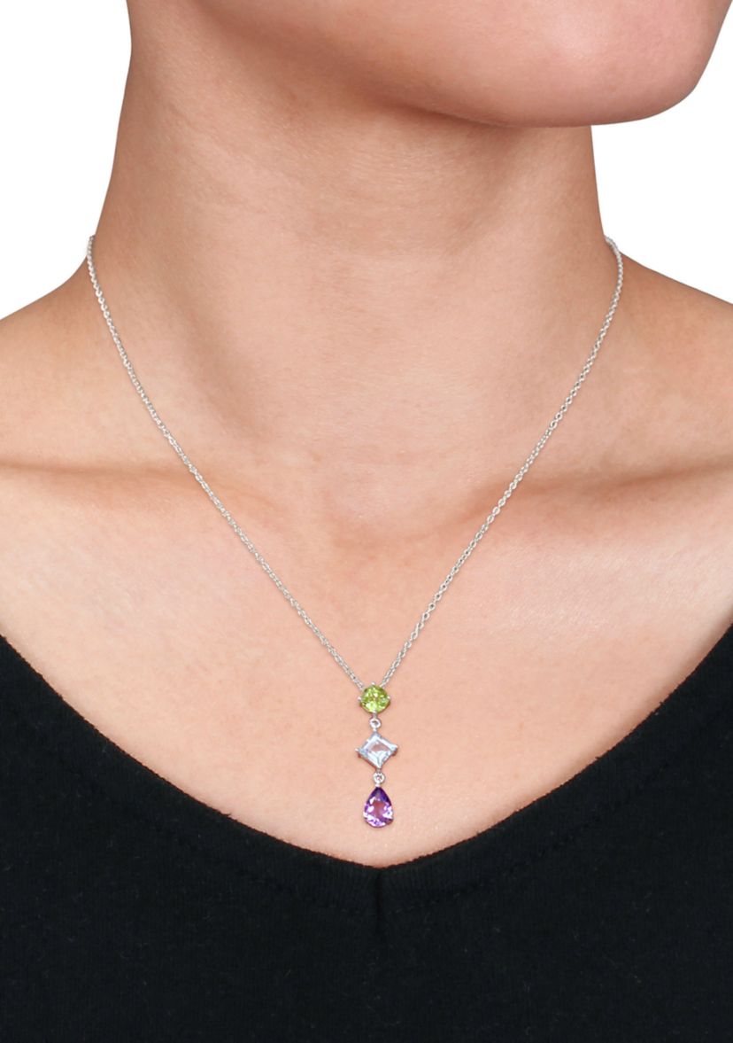 3.12 ct. t.w. Multi Gemstone Drop Pendant With Chain In Sterling Silver