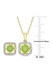 2-Piece Set 2 ct. t.w. Peridot and 1/6 ct. t.w. Diamond Square Halo Necklace and Earrings In 10K Yellow Gold