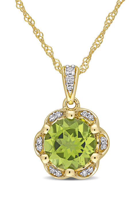 1.5 ct. t.w. Peridot and Diamond-Accent Floral Pendant With Chain In 14K Yellow Gold
