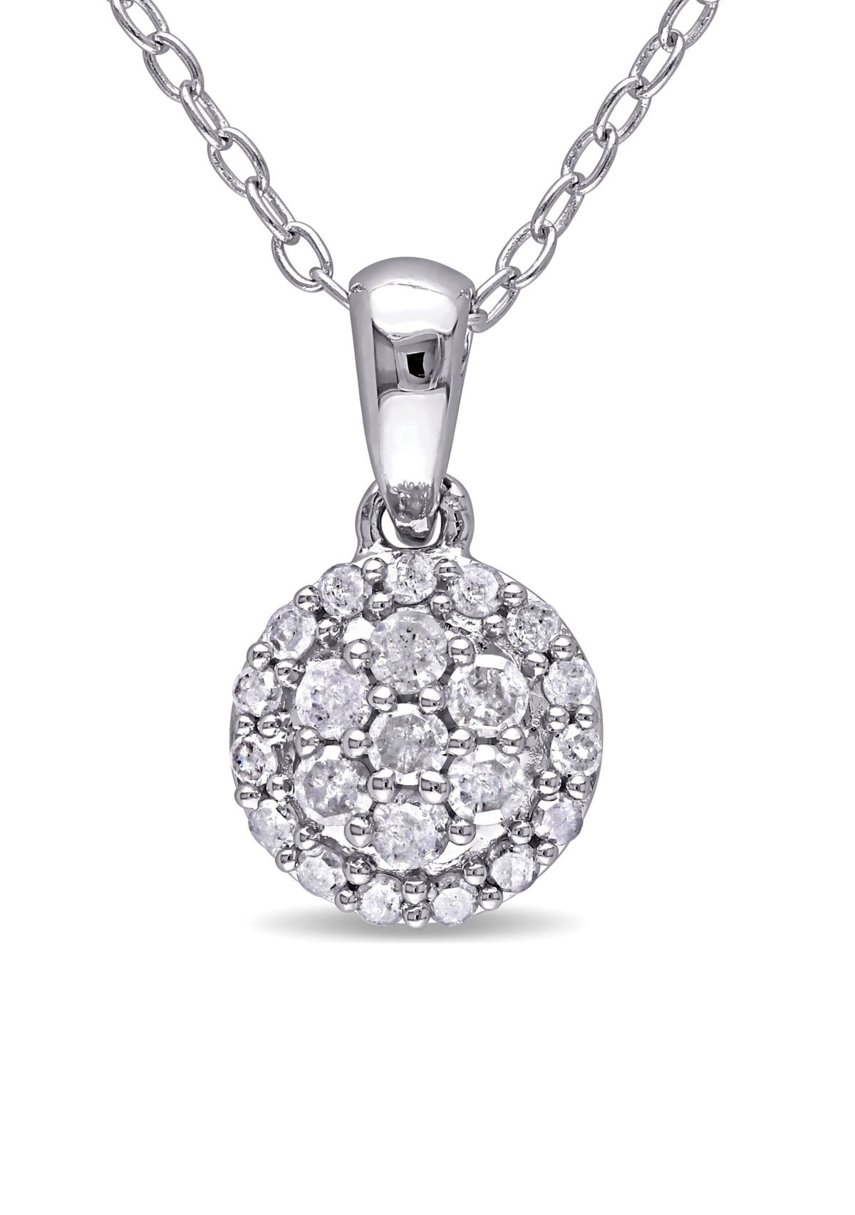1/4 ct. t.w. Diamond Cluster Halo Pendant With Chain In Sterling Silver
