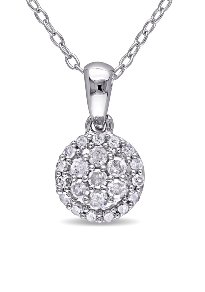1/4 ct. t.w. Diamond Cluster Halo Pendant With Chain In Sterling Silver