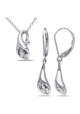 Belk & Co 2-Piece Set Diamond Accent Calla Lily Necklace and Earrings in Sterling Silver, White