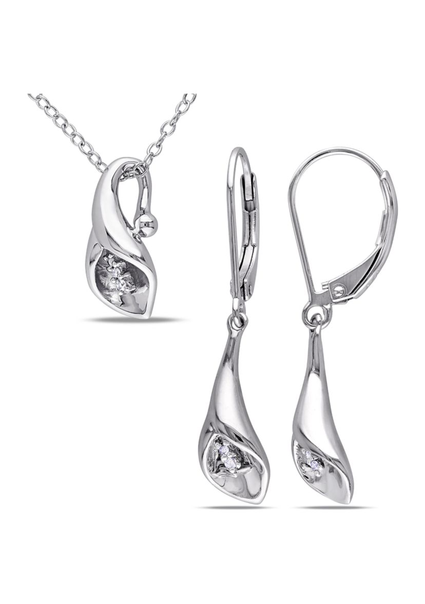 2-Piece Set Diamond Accent Calla Lily Necklace and Earrings in Sterling Silver