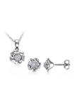 2-Piece Set 1/10 ct. t.w.Diamond Floral Necklace and Stud Earrings In Sterling Silver