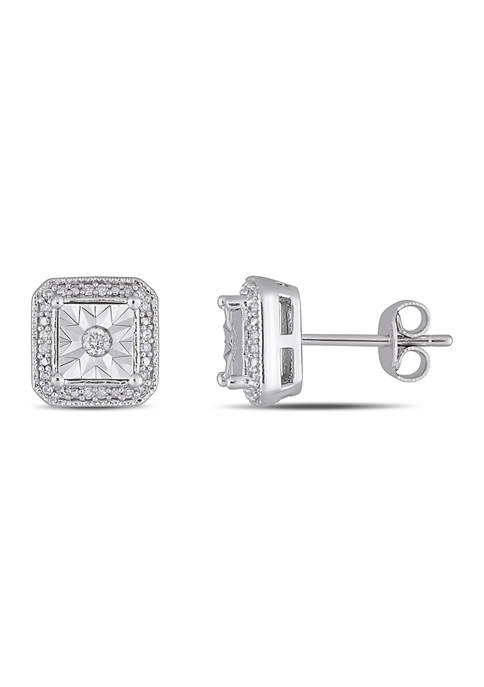 Square Diamond Studs .925 Sterling Silver Mens Pave Earrings 1 Ct. 