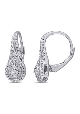 Belk & Co 1/4 ct. t.w. Diamond Teardrop Halo Earrings in Sterling Silver, White