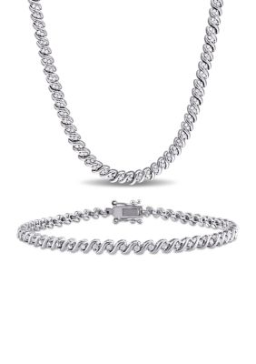 Belk & Co 2-Piece Set 1.5 Ct. T.w. Diamond S-Link Tennis Necklace And Bracelet In Sterling Silver
