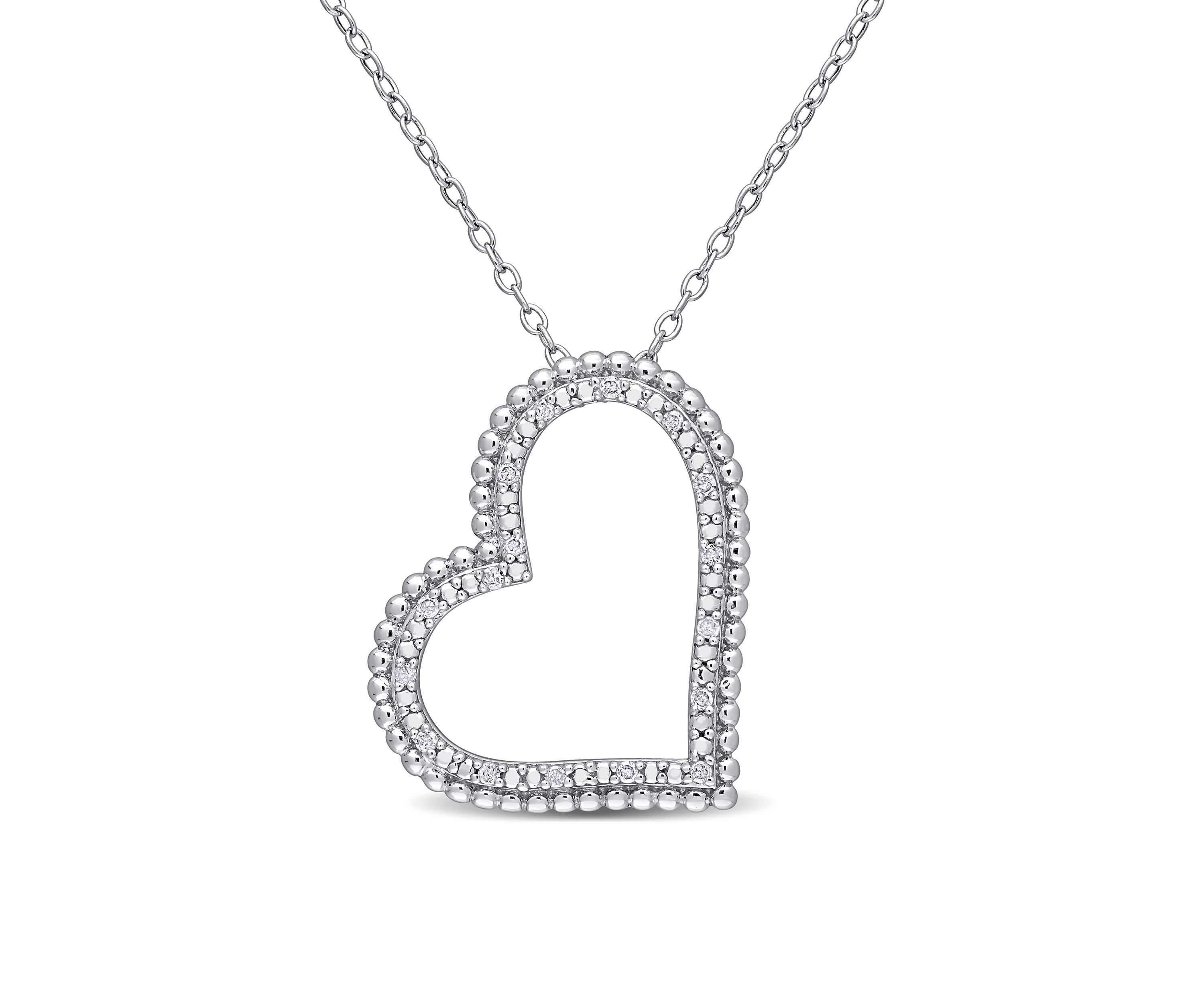 1/10 ct. t.w. Diamond Tilted Heart Pendant with Chain in Sterling Silver