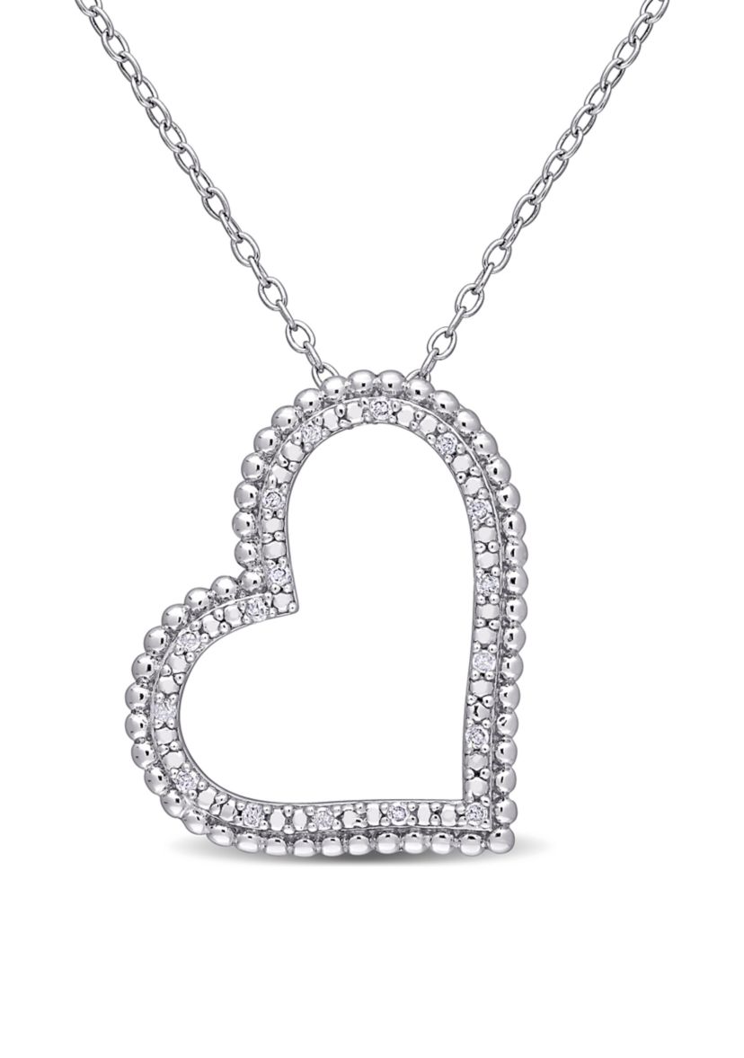 1/10 ct. t.w. Diamond Tilted Heart Pendant with Chain in Sterling Silver