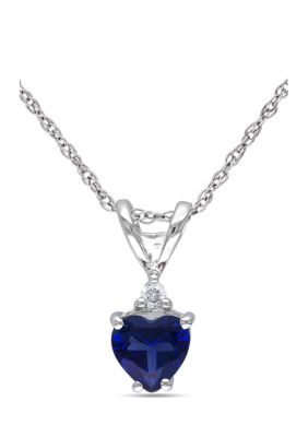 Belk & Co 3/5 Ct. T.w. Created Sapphire Heart Necklace With Diamonds In 10K White Gold