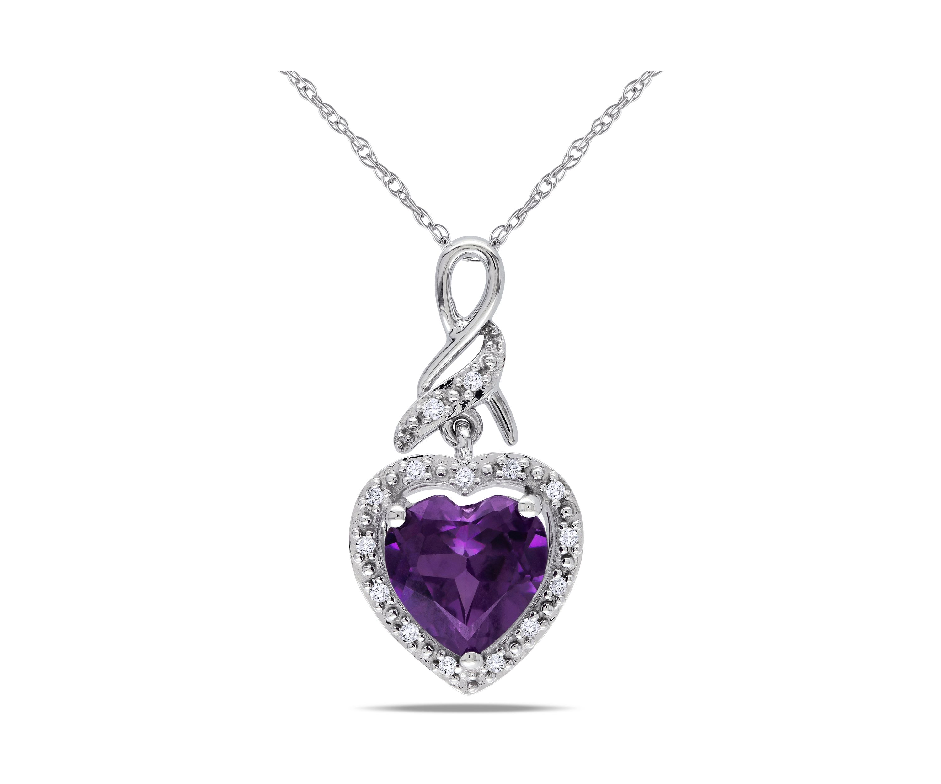 2.25 ct. t.w. Created Alexandrite Heart Necklace with Diamonds in 10k White Gold