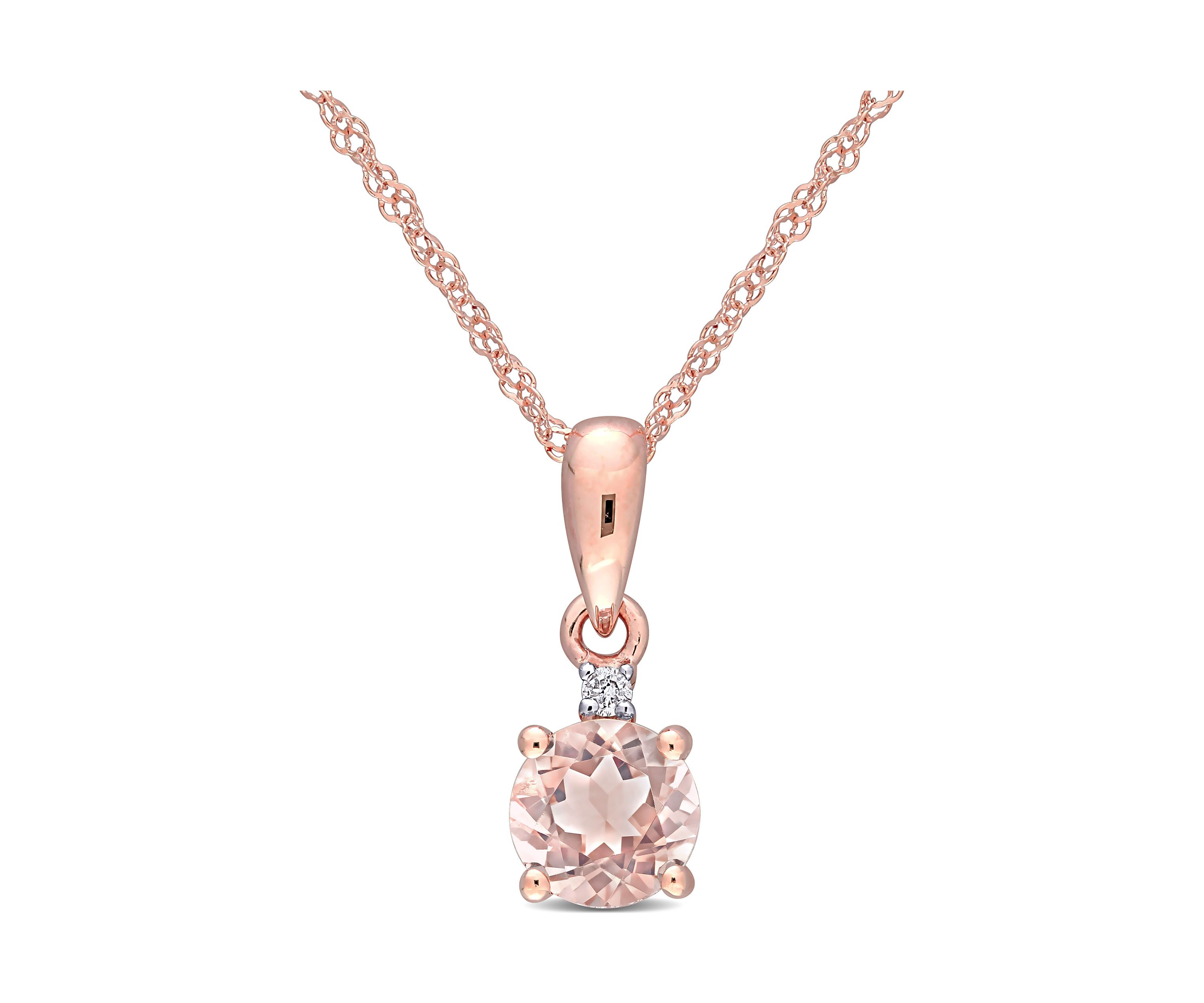 1/2 ct. t.w. Morganite and Diamond Pendant with Chain in 10k Rose Gold
