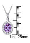 Created Alexandrite, White Topaz and Diamond Accent Oval Vintage Pendant With Chain in 14k White Gold