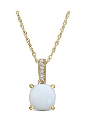 Belk & Co 1.33 ct. t.w. Opal and Diamond Accent Pendant with Chain in 10k Yellow Gold