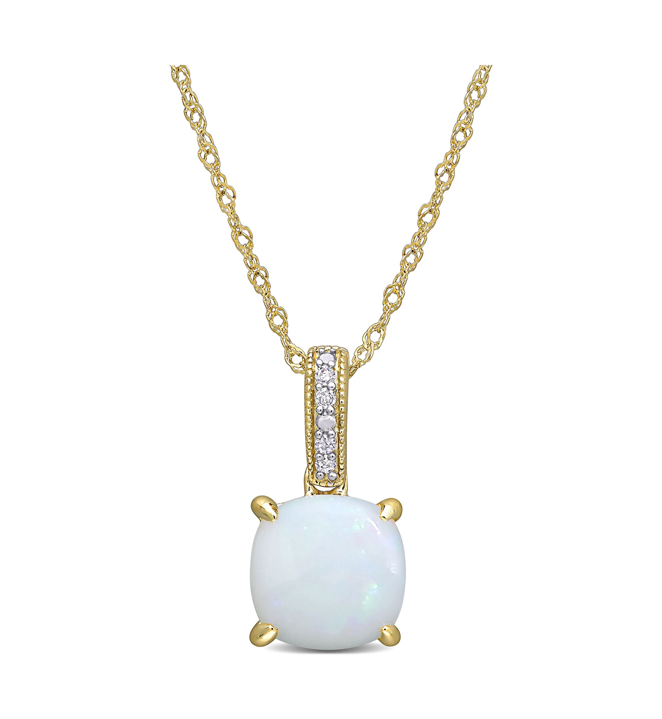1.33 ct. t.w. Opal and Diamond Accent Pendant with Chain in 10k Yellow Gold