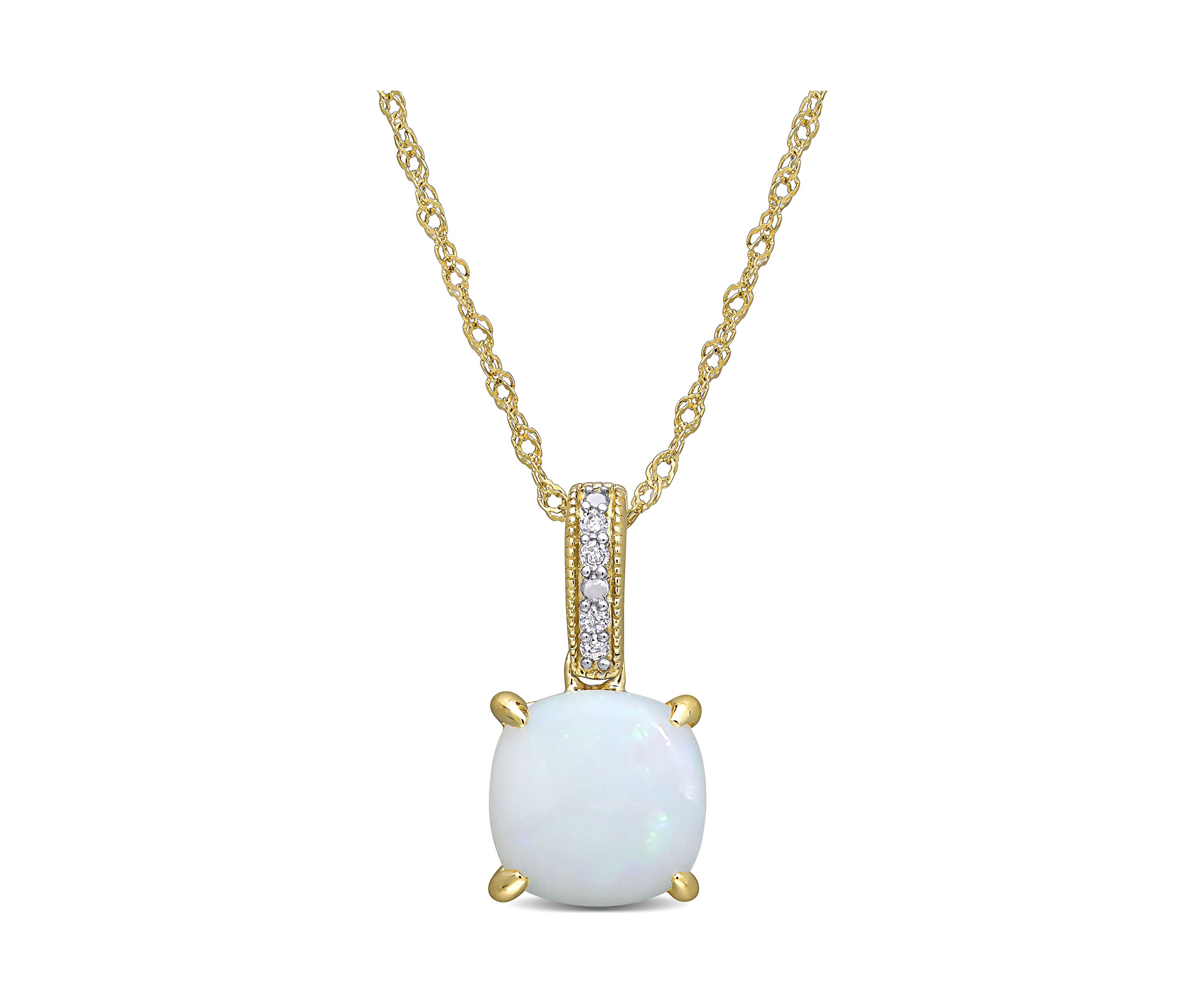 1.33 ct. t.w. Opal and Diamond Accent Pendant with Chain in 10k Yellow Gold