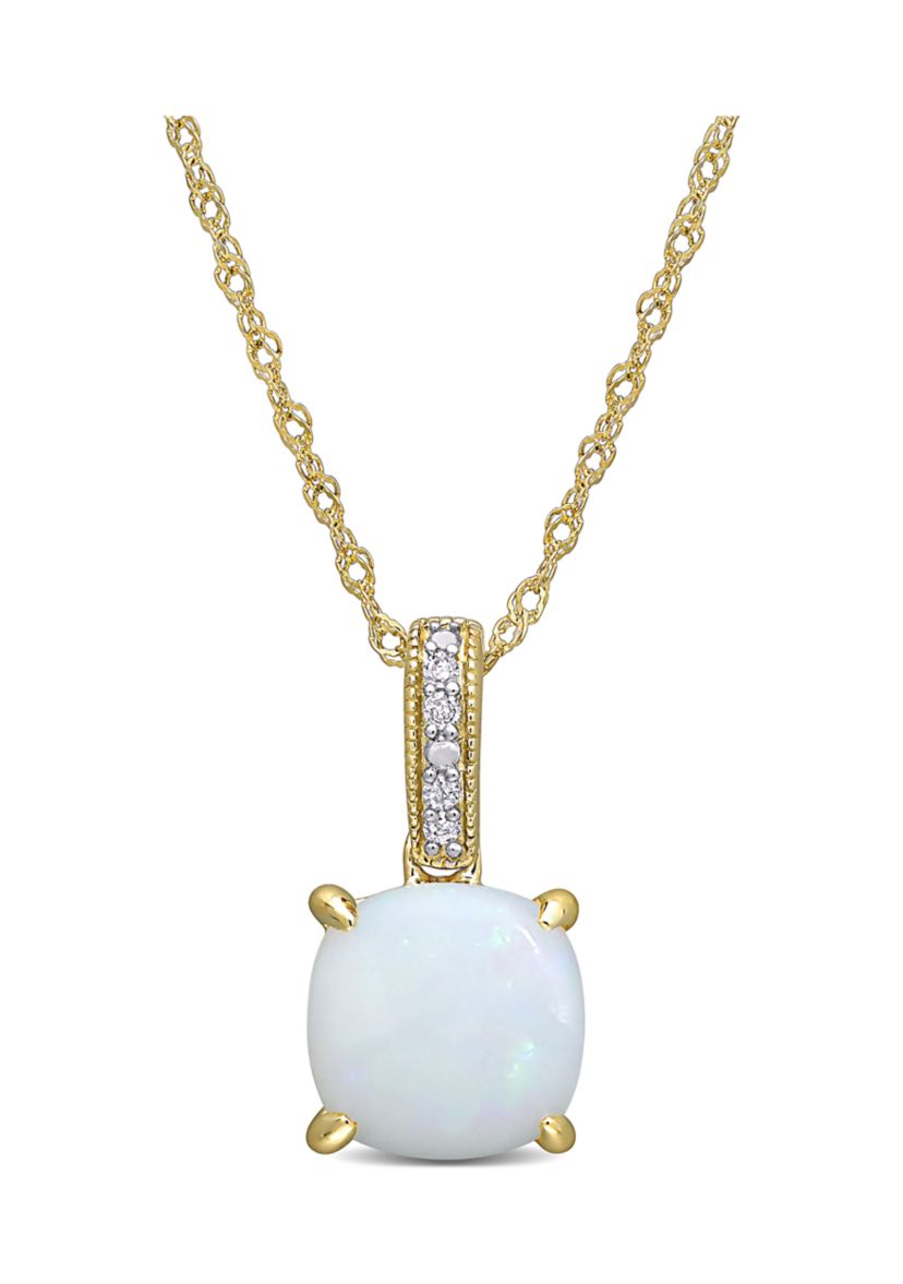 1.33 ct. t.w. Opal and Diamond Accent Pendant with Chain in 10k Yellow Gold