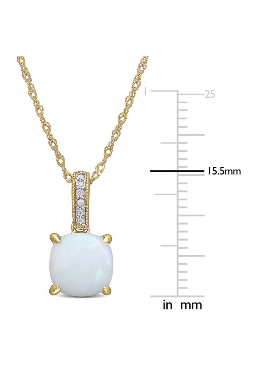 1.33 ct. t.w. Opal and Diamond Accent Pendant with Chain in 10k Yellow Gold