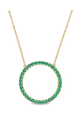Belk & Co 7/8 Ct. T.w. Created Emerald Circle Of Life Pendant With Chain In 10K Yellow Gold
