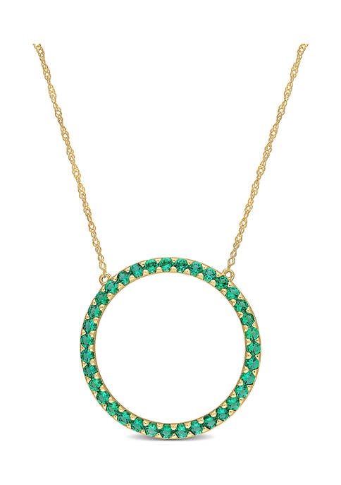 7/8 ct. t.w. Created Emerald Circle of Life Pendant with Chain in 10k Yellow Gold