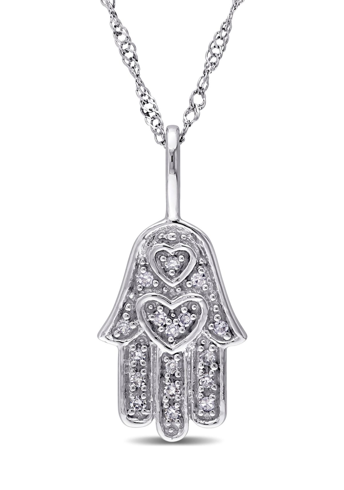 Diamond Accent Hamsa Pendant with Chain in 14k White Gold