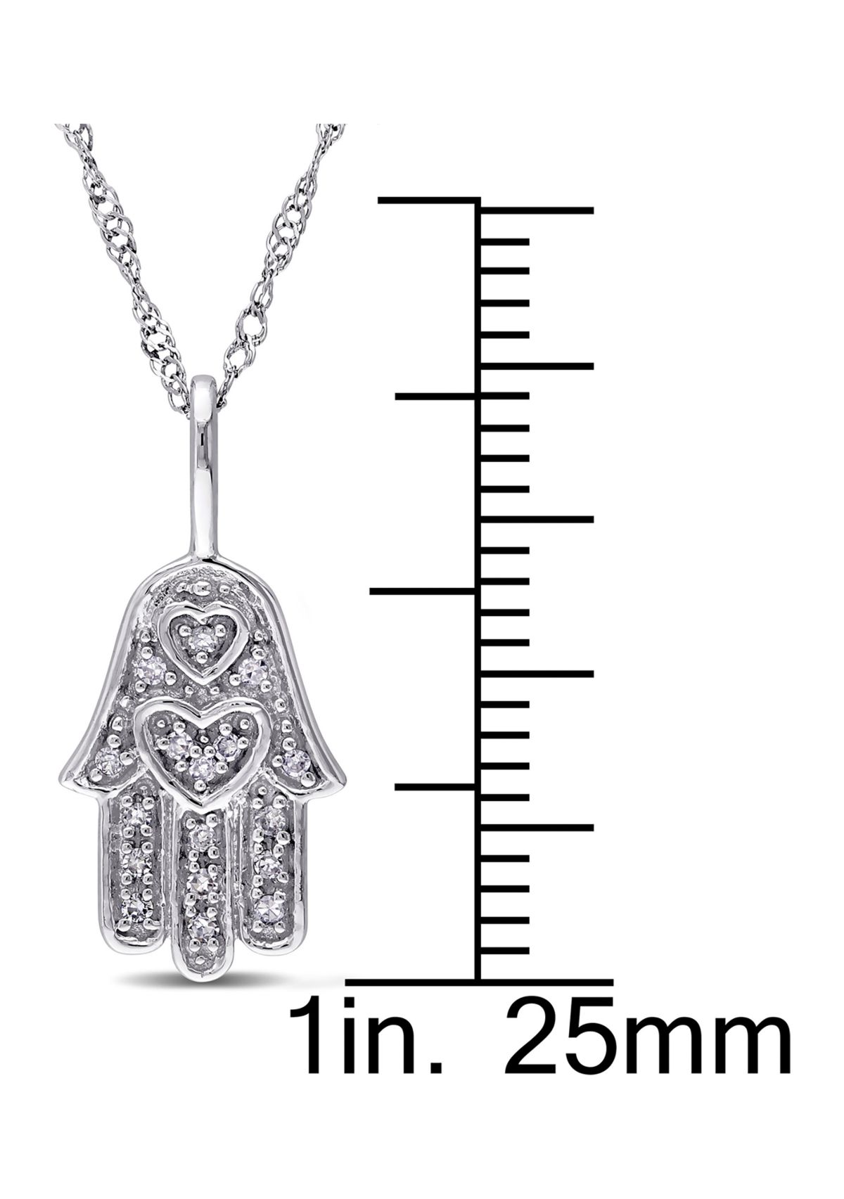 Diamond Accent Hamsa Pendant with Chain in 14k White Gold