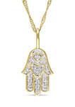 Diamond Accent Hamsa Pendant With Chain in 14k Yellow Gold