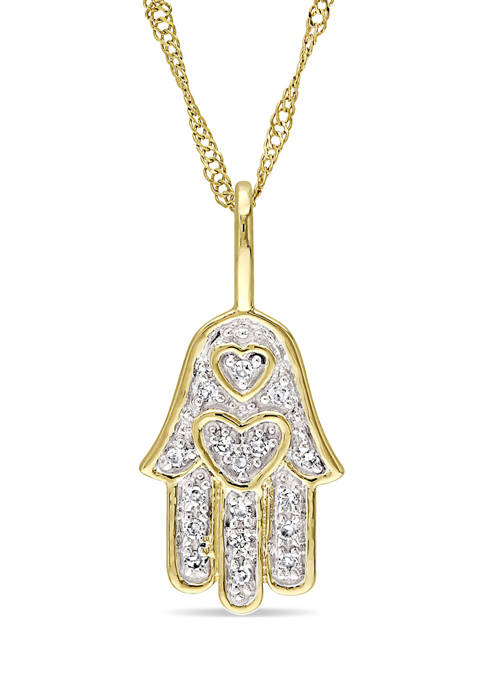 Diamond Accent Hamsa Pendant With Chain in 14k Yellow Gold