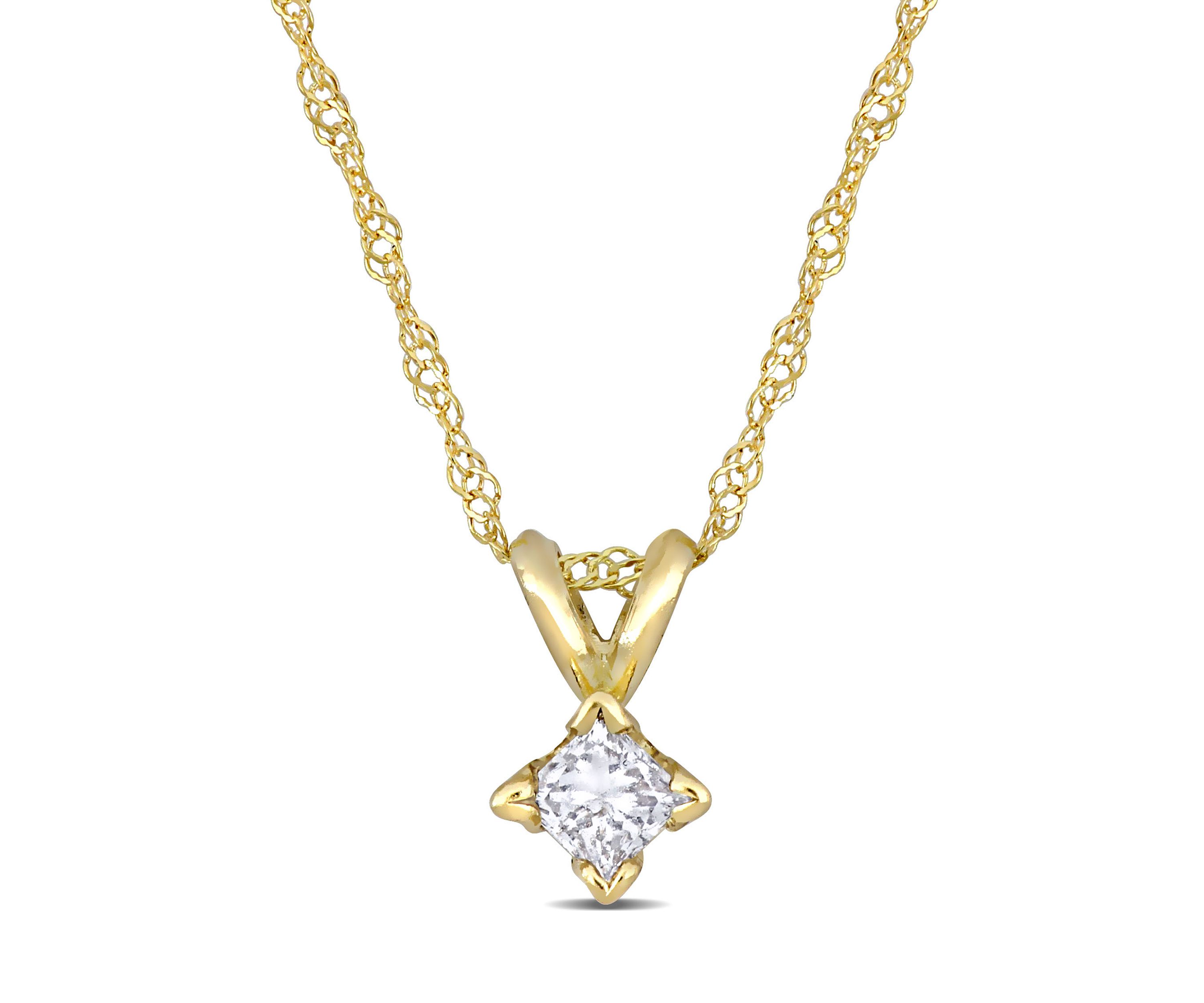 1/5 ct. t.w. Princess Cut Diamond Solitaire Pendant with Chain in 14k Yellow Gold