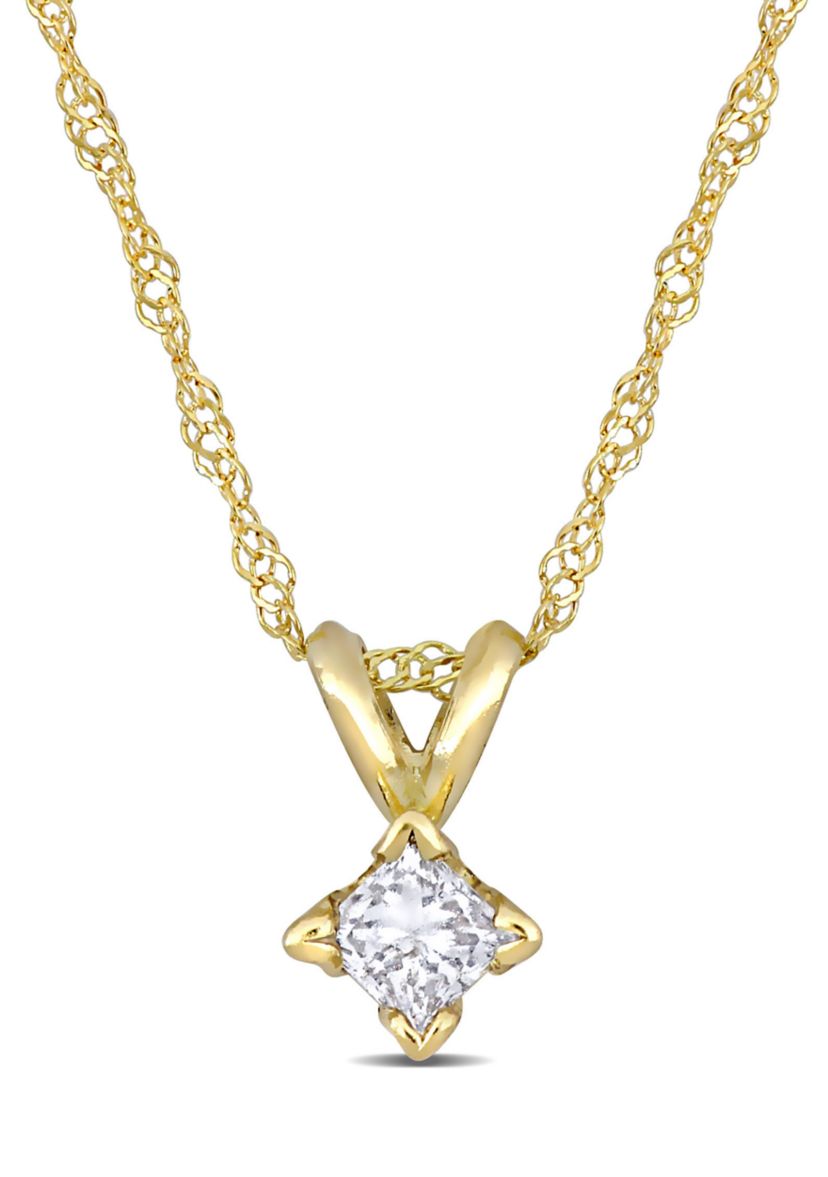 1/5 ct. t.w. Princess Cut Diamond Solitaire Pendant with Chain in 14k Yellow Gold