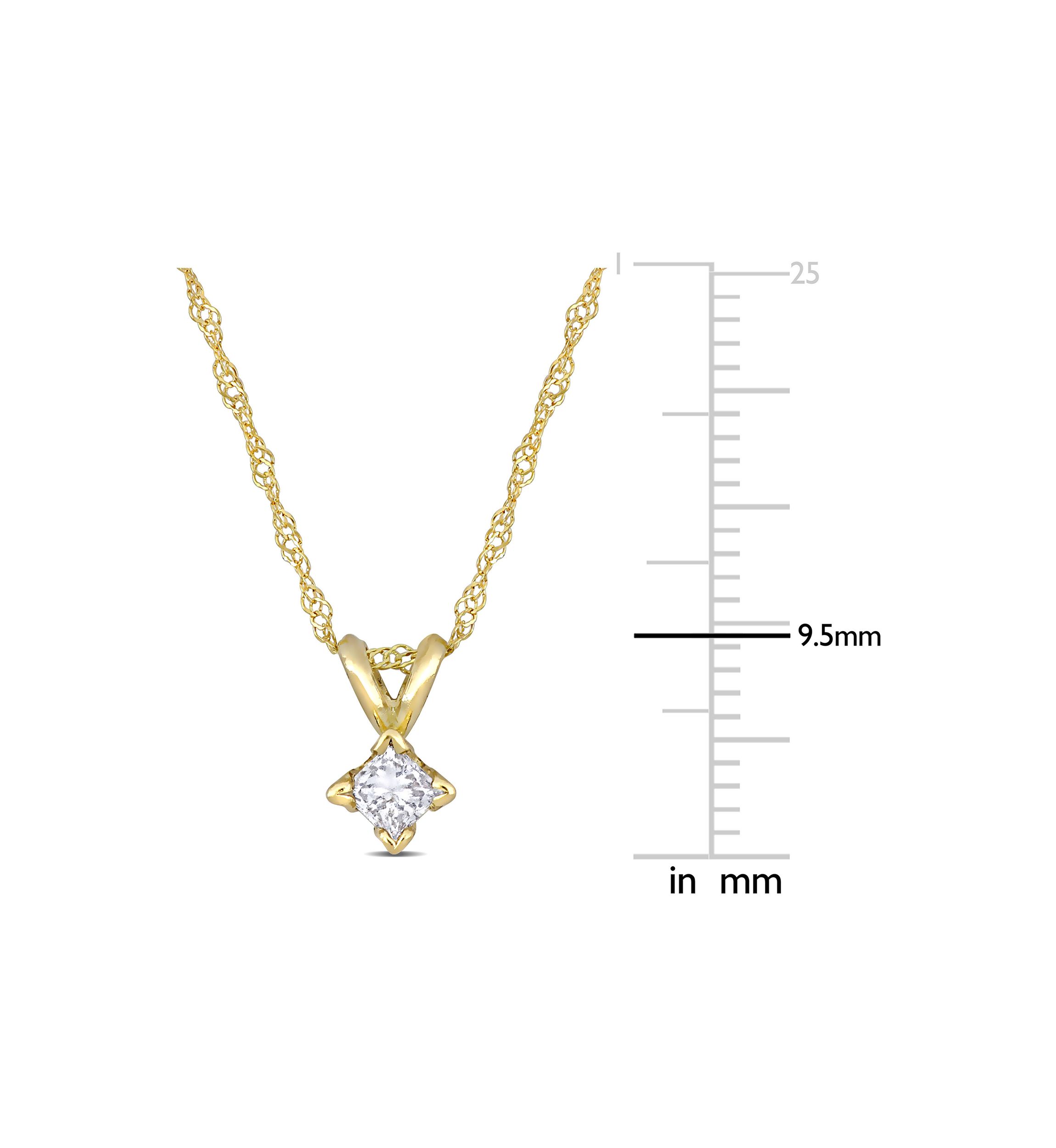 1/5 ct. t.w. Princess Cut Diamond Solitaire Pendant with Chain in 14k Yellow Gold