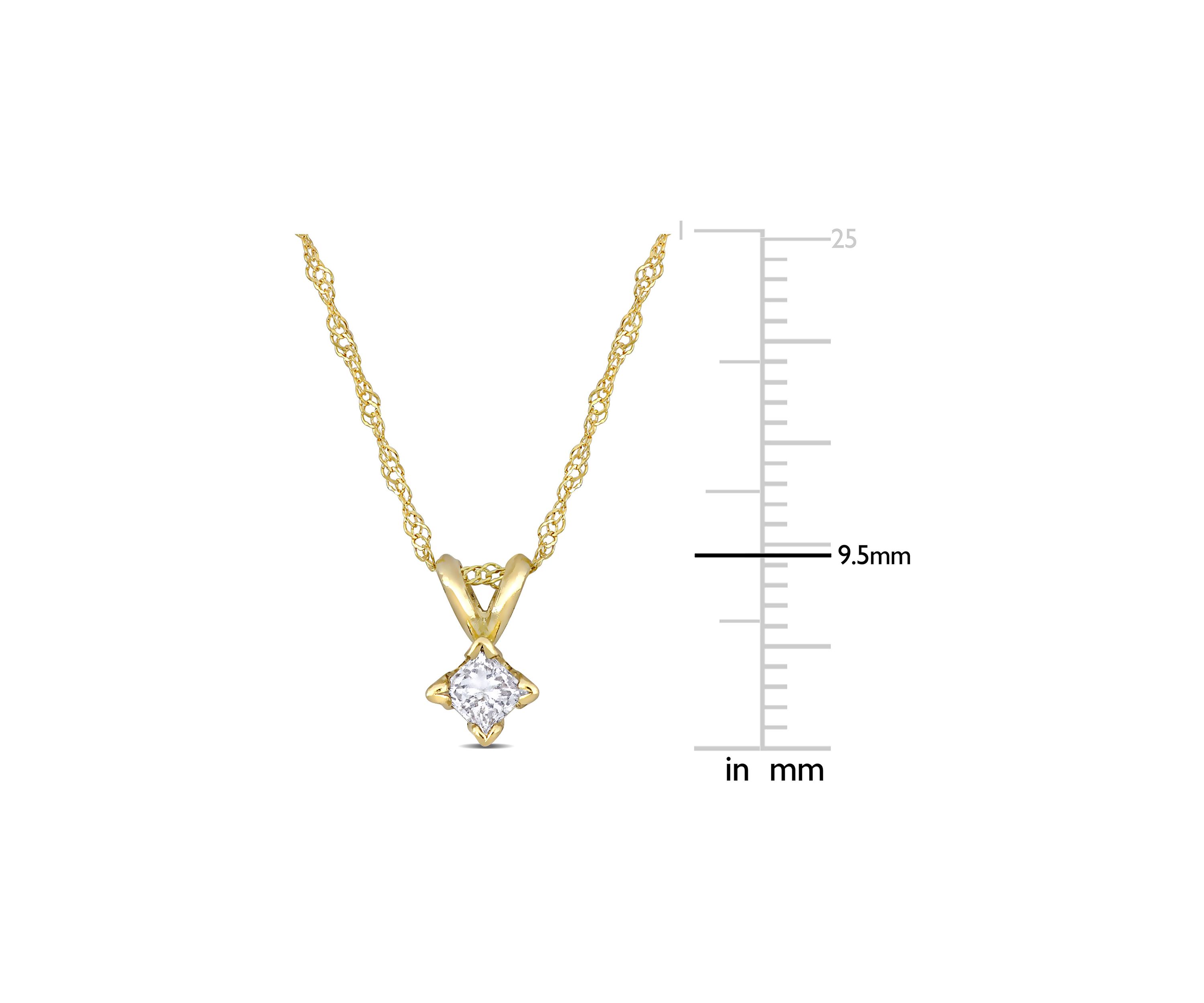 1/5 ct. t.w. Princess Cut Diamond Solitaire Pendant with Chain in 14k Yellow Gold