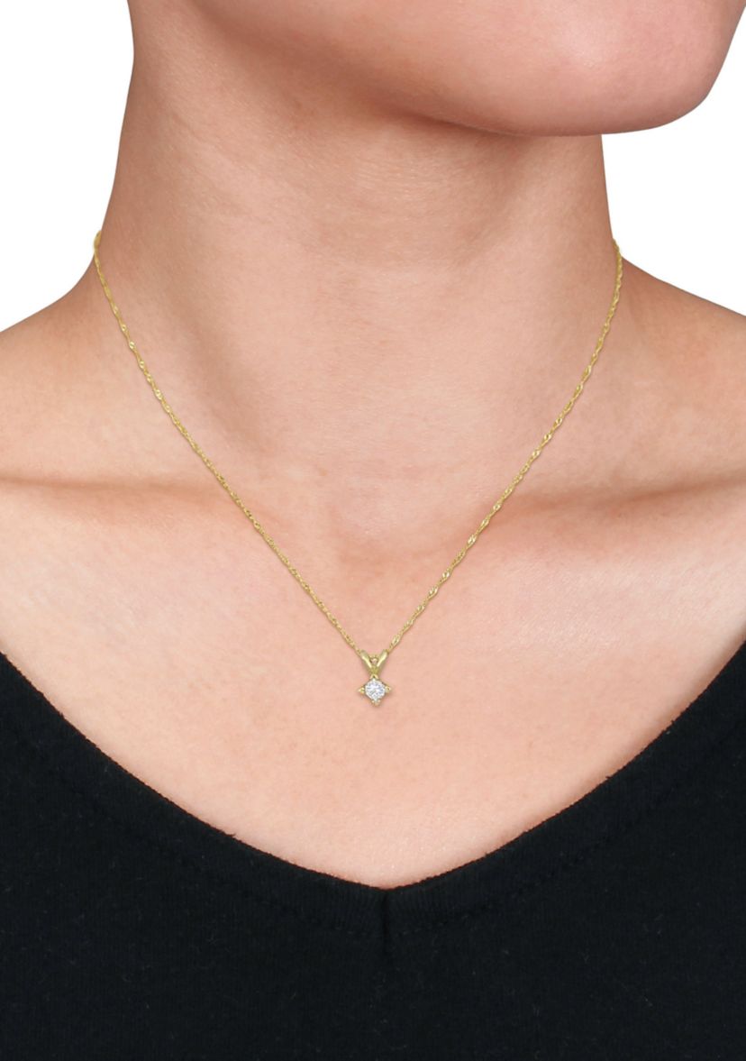1/5 ct. t.w. Princess Cut Diamond Solitaire Pendant with Chain in 14k Yellow Gold