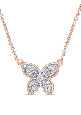 Belk & Co 1/8 ct. t.w. Diamond Butterfly Pendant with Chain in 10k Rose Gold