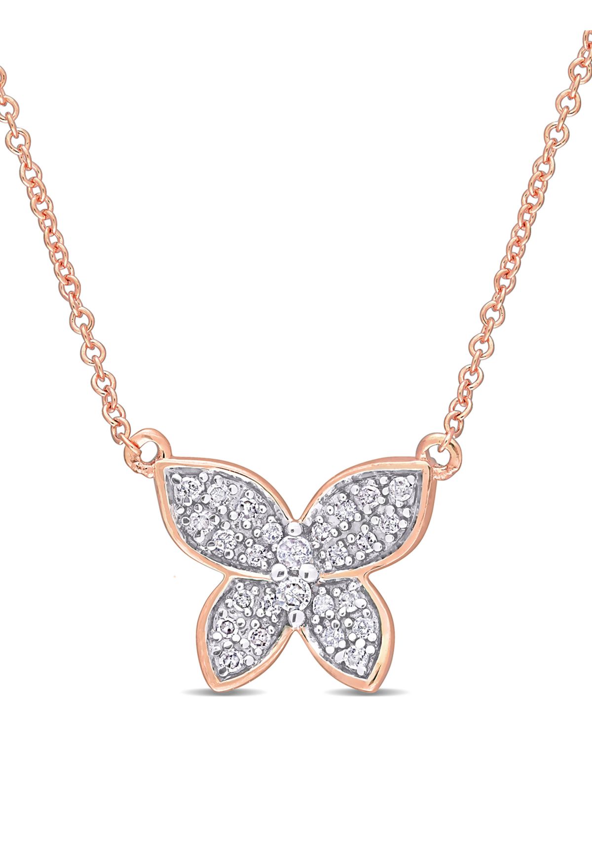 1/8 ct. t.w. Diamond Butterfly Pendant with Chain in 10k Rose Gold
