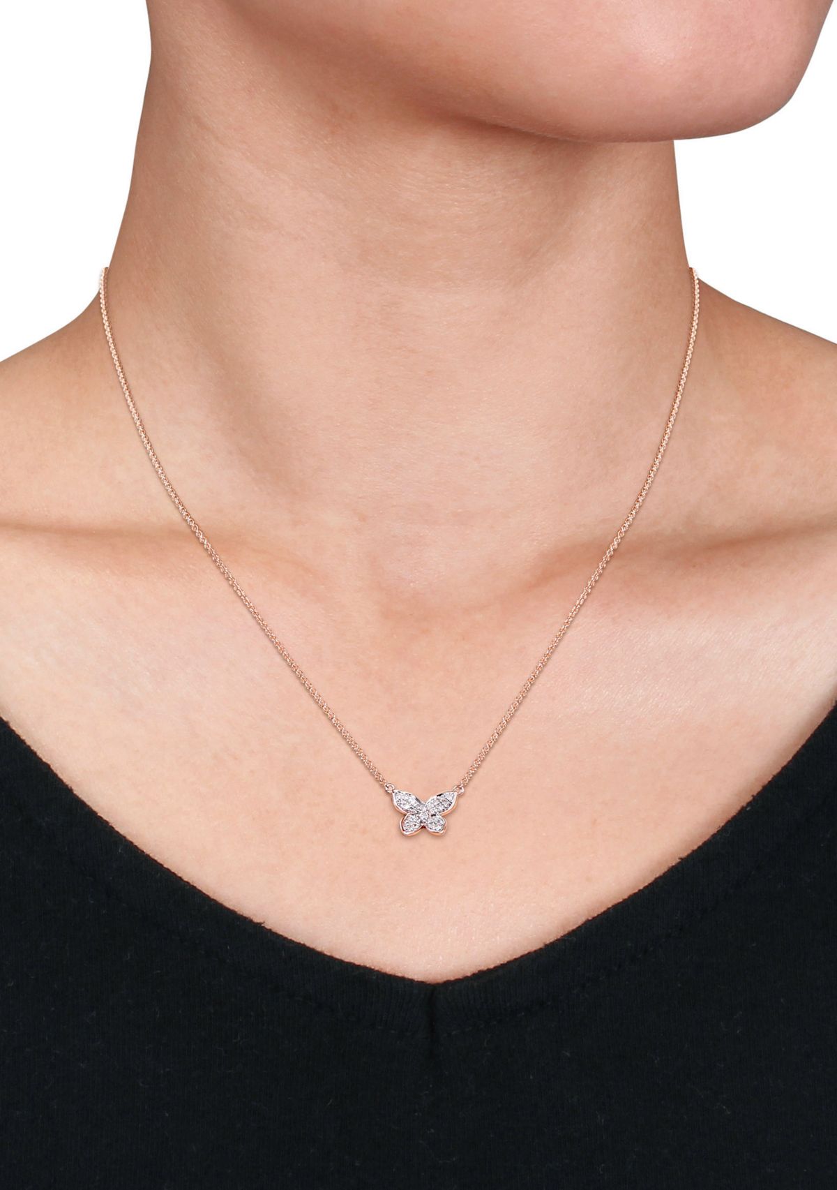 1/8 ct. t.w. Diamond Butterfly Pendant with Chain in 10k Rose Gold