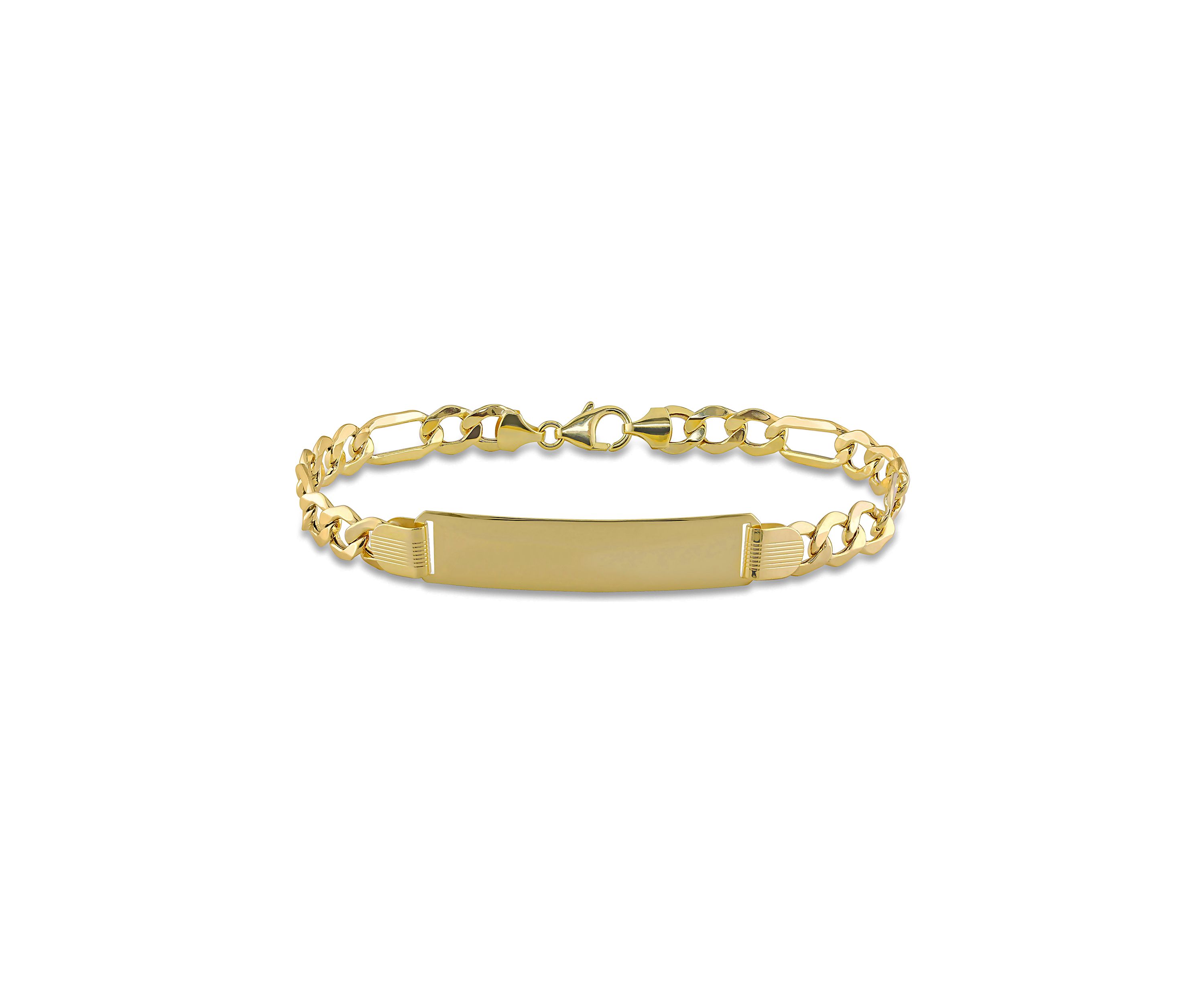Mens Engravable Figaro Link ID Bracelet in 10k Yellow Gold (8 mm/8 in)