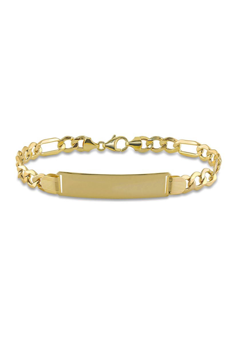 Mens Engravable Figaro Link ID Bracelet in 10k Yellow Gold (8 mm/8 in)