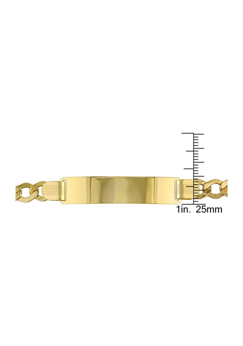 Mens Engravable Figaro Link ID Bracelet in 10k Yellow Gold (8 mm/8 in)