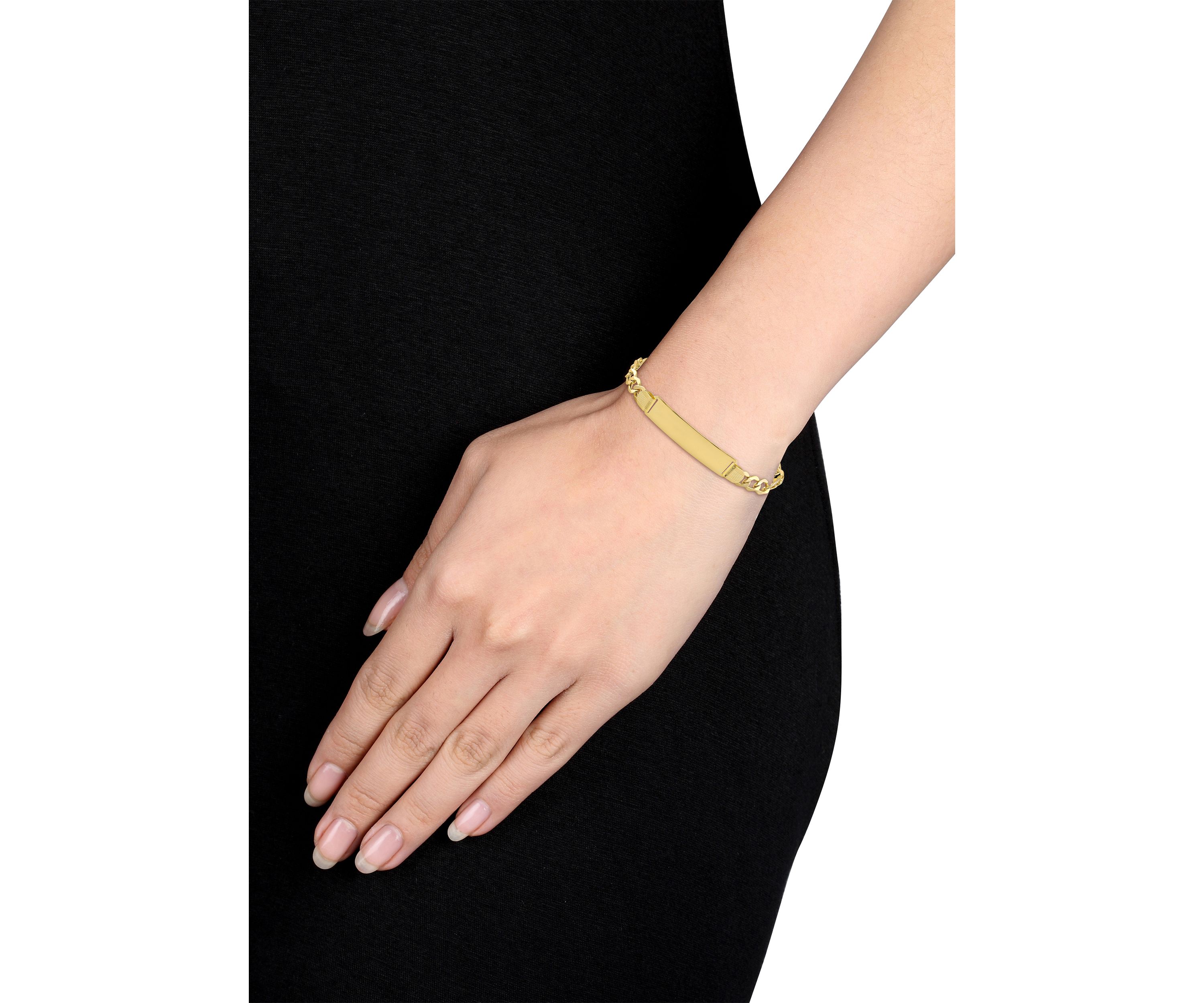 Mens Engravable Figaro Link ID Bracelet in 10k Yellow Gold (8 mm/8 in)