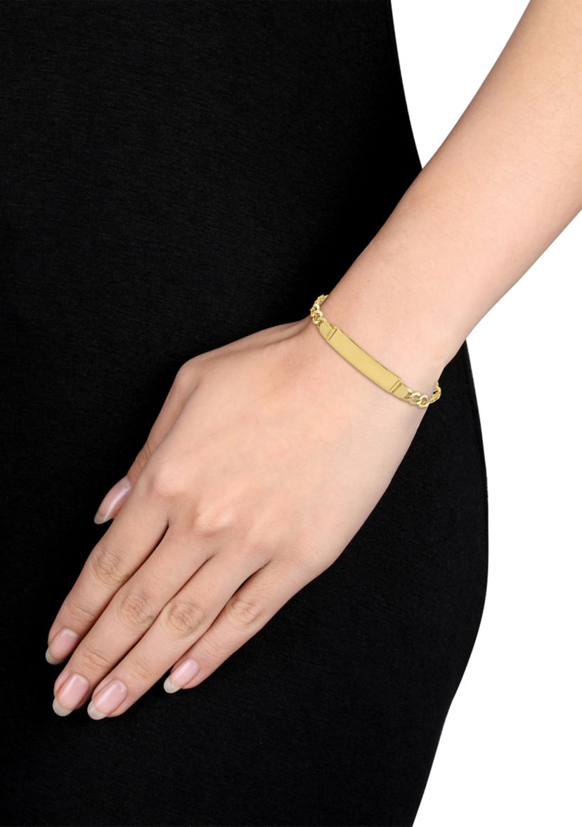 Mens Engravable Figaro Link ID Bracelet in 10k Yellow Gold (8 mm/8 in)