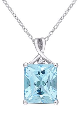 Belk & Co Blue Topaz and White Topaz Pendant with Chain in Sterling Silver