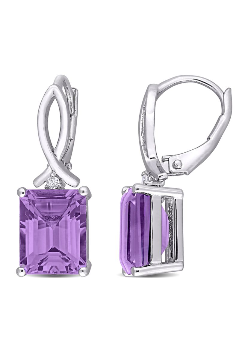 6.46 ct. t.g.w. Octagon Amethyst and White Topaz Leverback Earrings in Sterling Silver