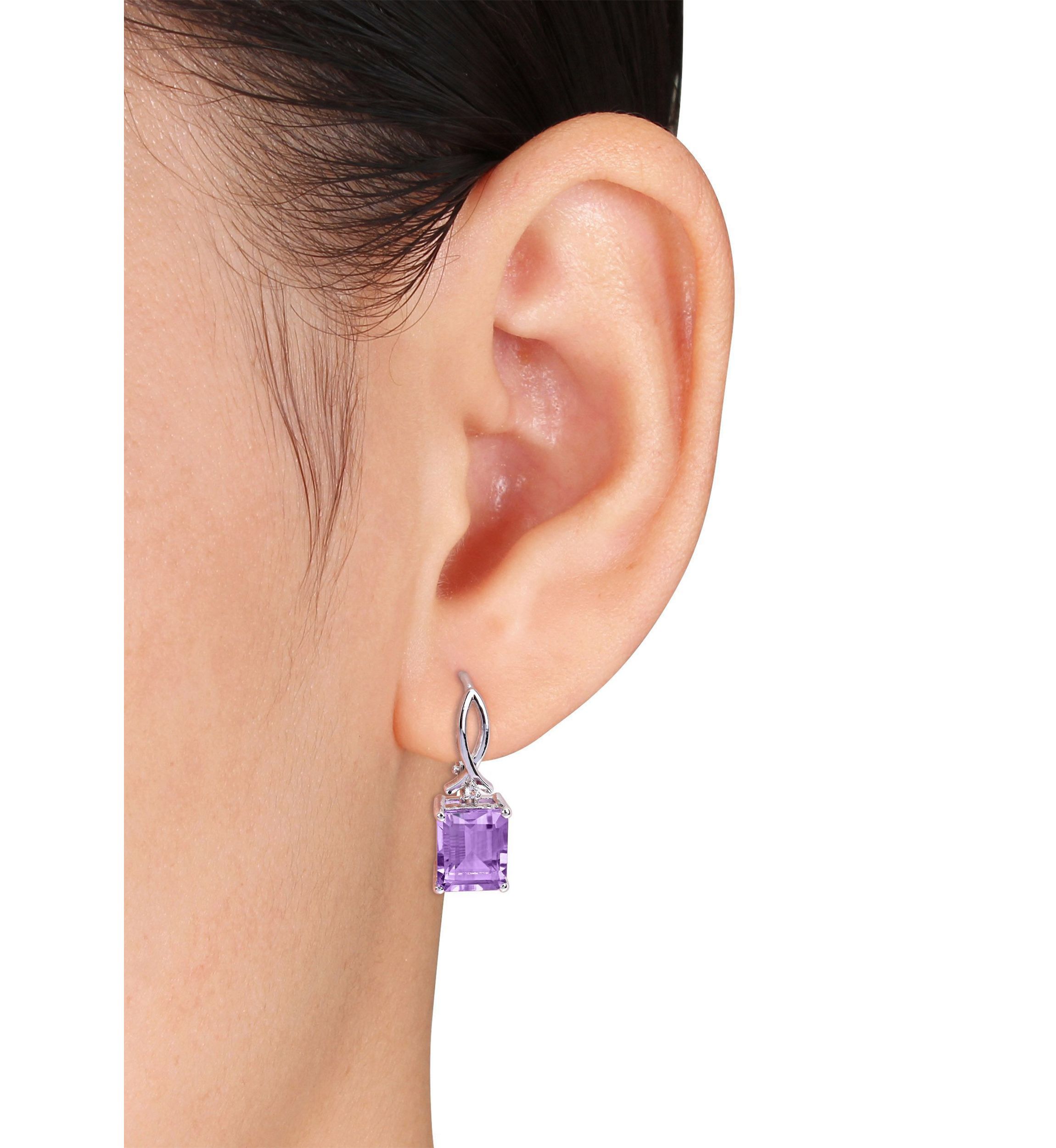 6.46 ct. t.g.w. Octagon Amethyst and White Topaz Leverback Earrings in Sterling Silver