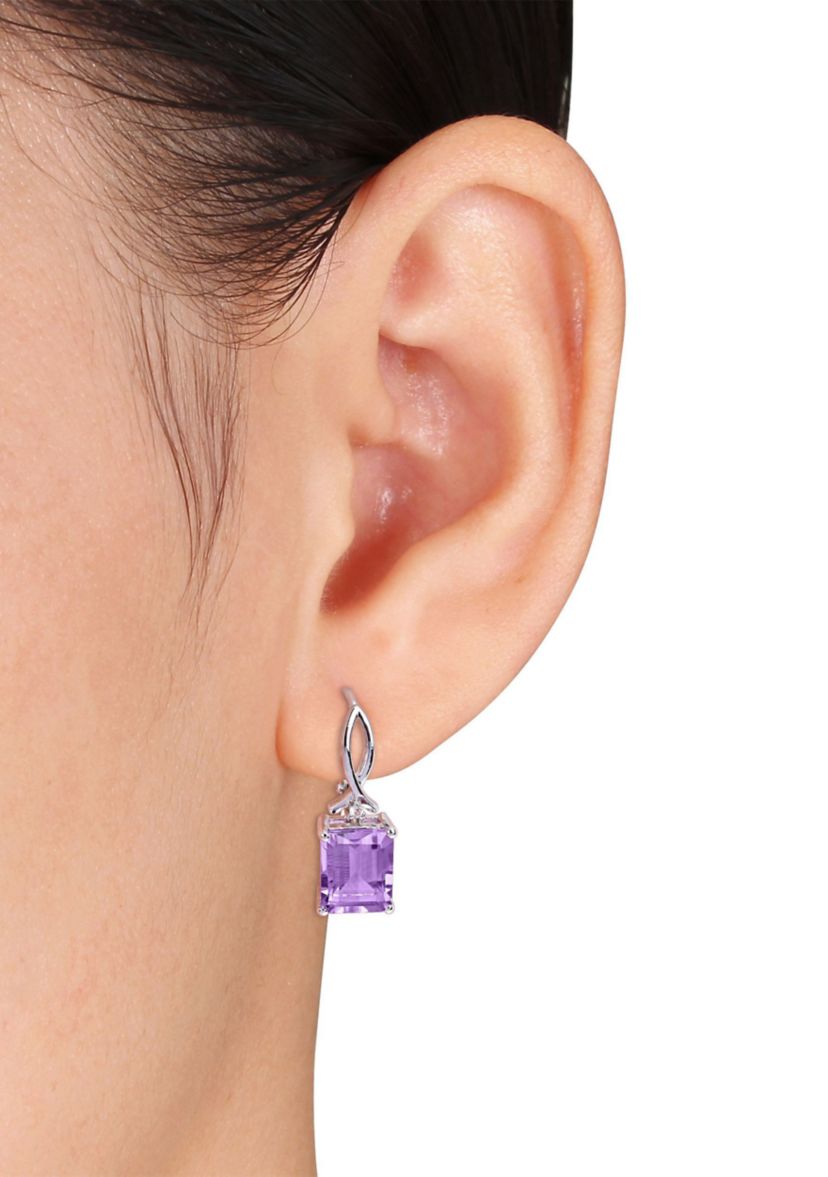 6.46 ct. t.g.w. Octagon Amethyst and White Topaz Leverback Earrings in Sterling Silver
