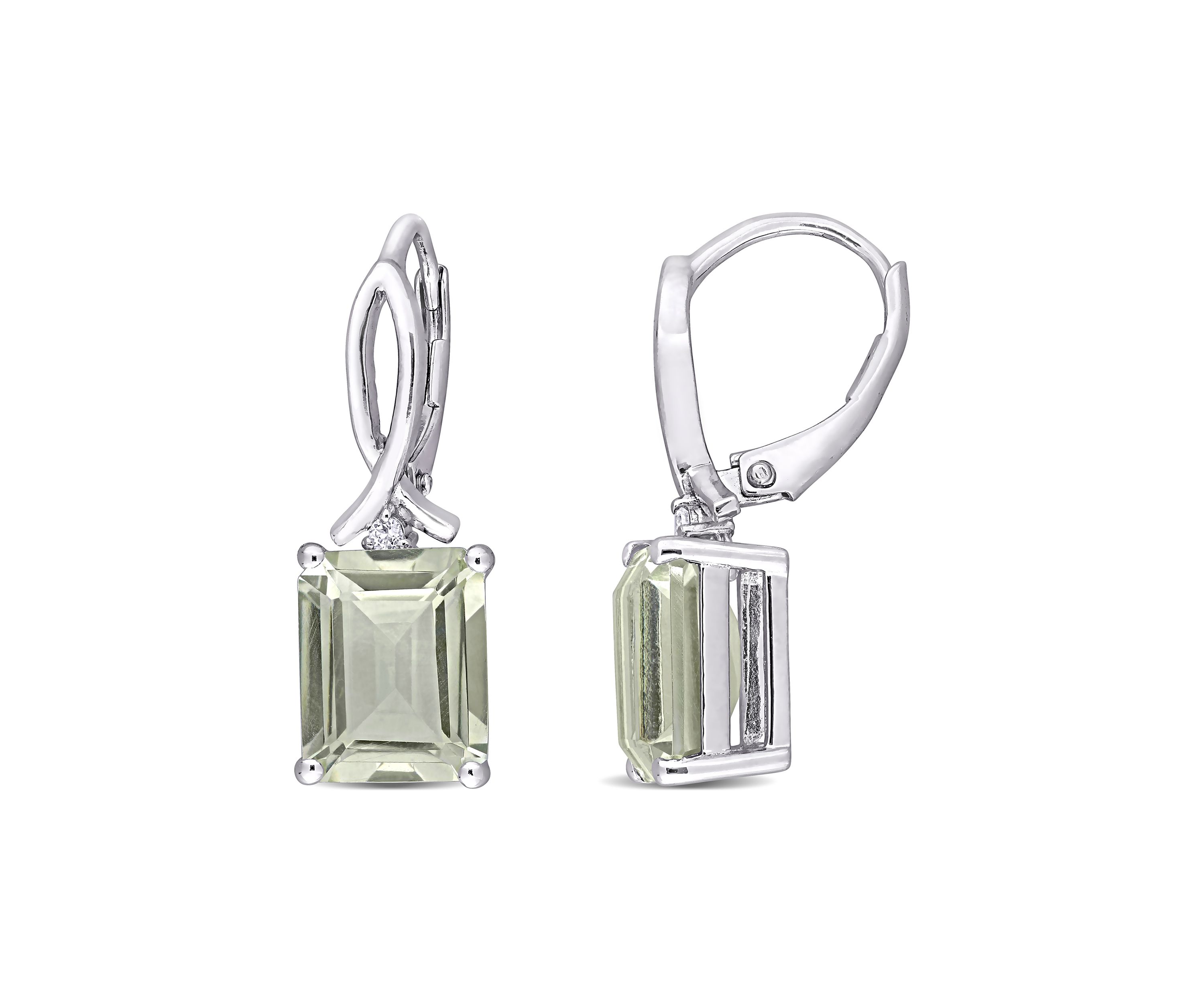 Green Quartz and White Topaz Drop Earrings in Sterling Silver