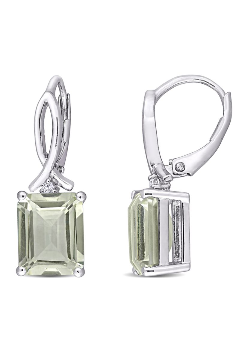 Green Quartz and White Topaz Drop Earrings in Sterling Silver