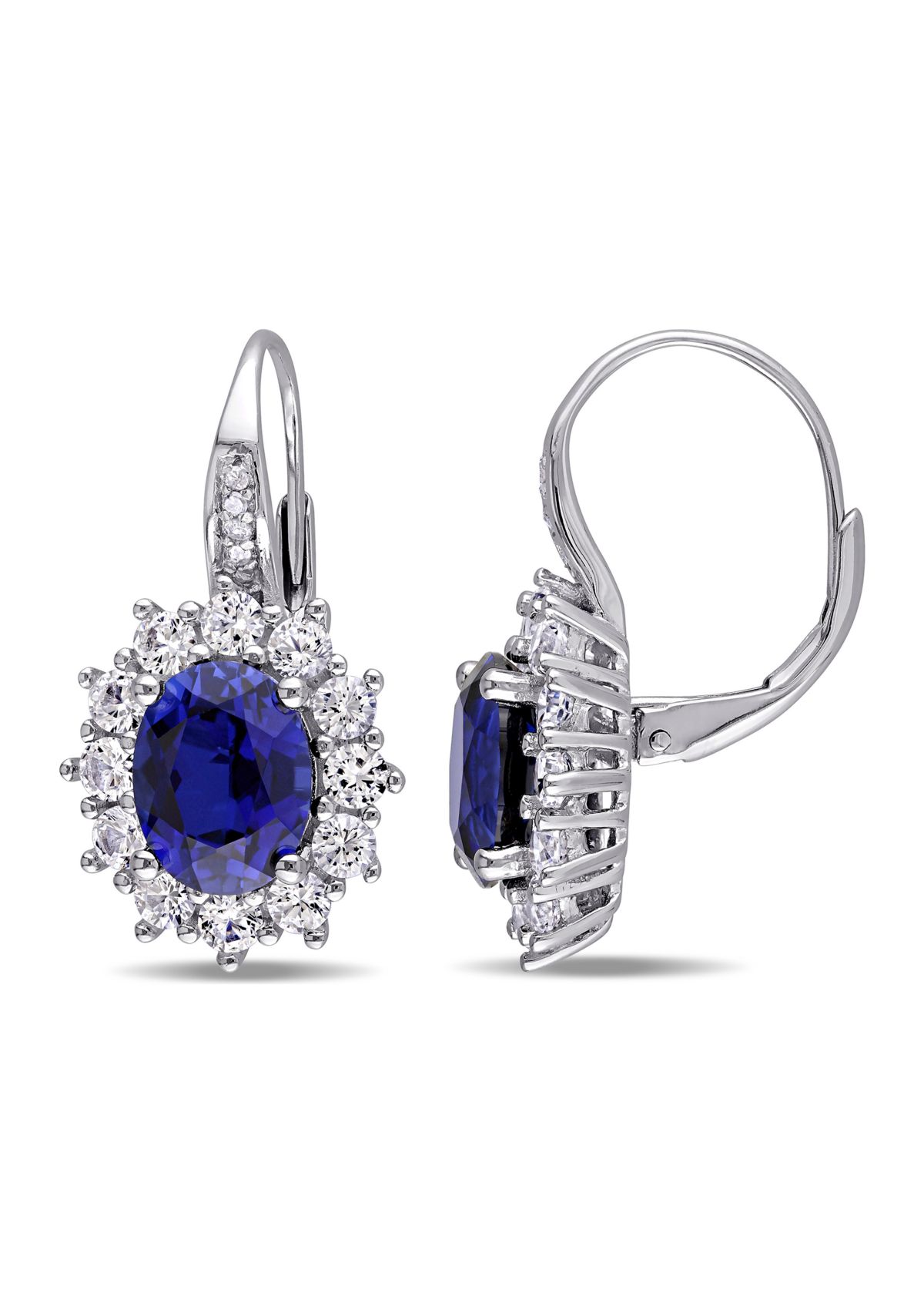 8 ct. t.w. Created Blue and White Sapphire Diamond Accent Earrings in Sterling Silver