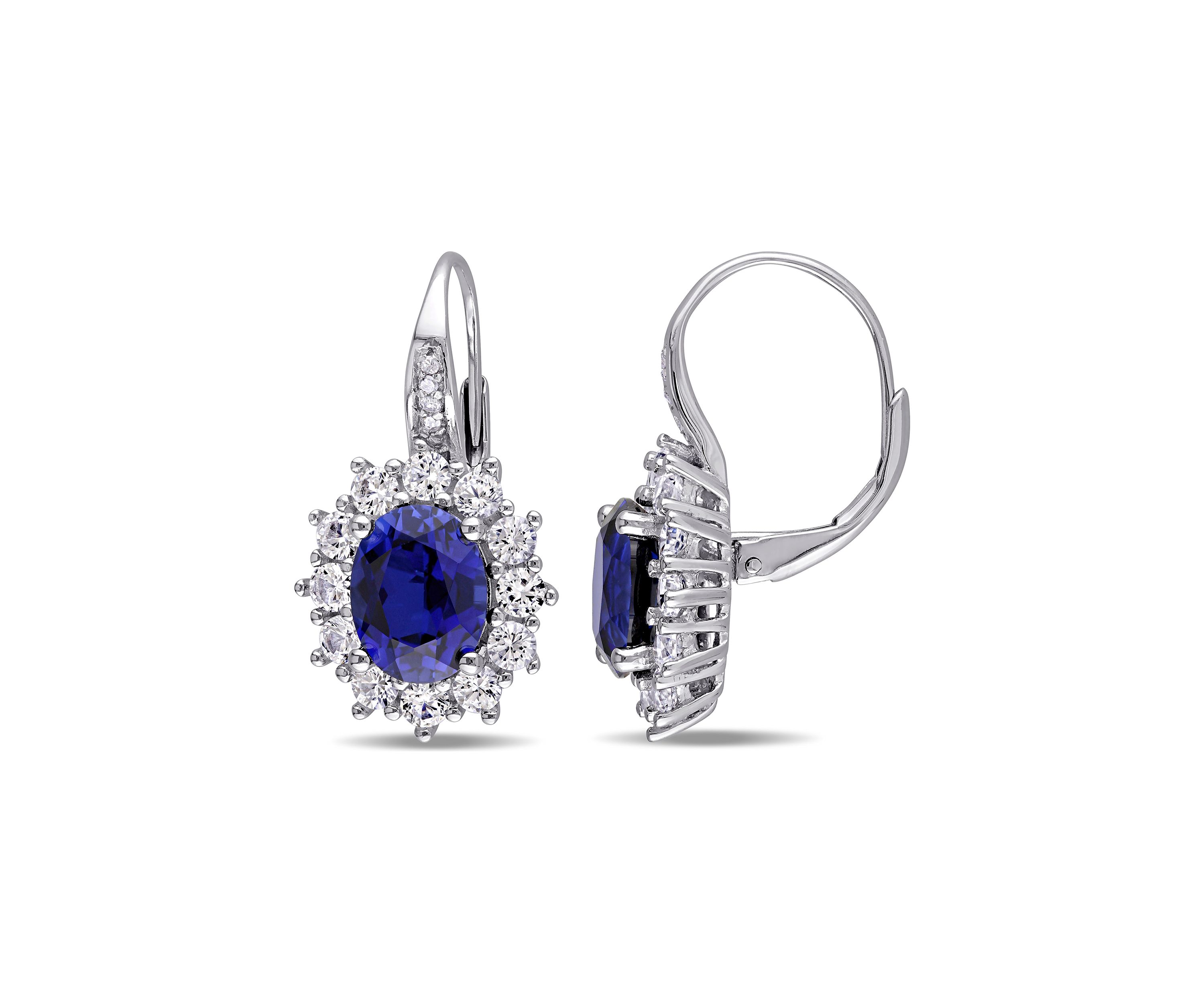 8 ct. t.w. Created Blue and White Sapphire Diamond Accent Earrings in Sterling Silver
